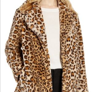 Halogen Faux Fur Leopard print Coat